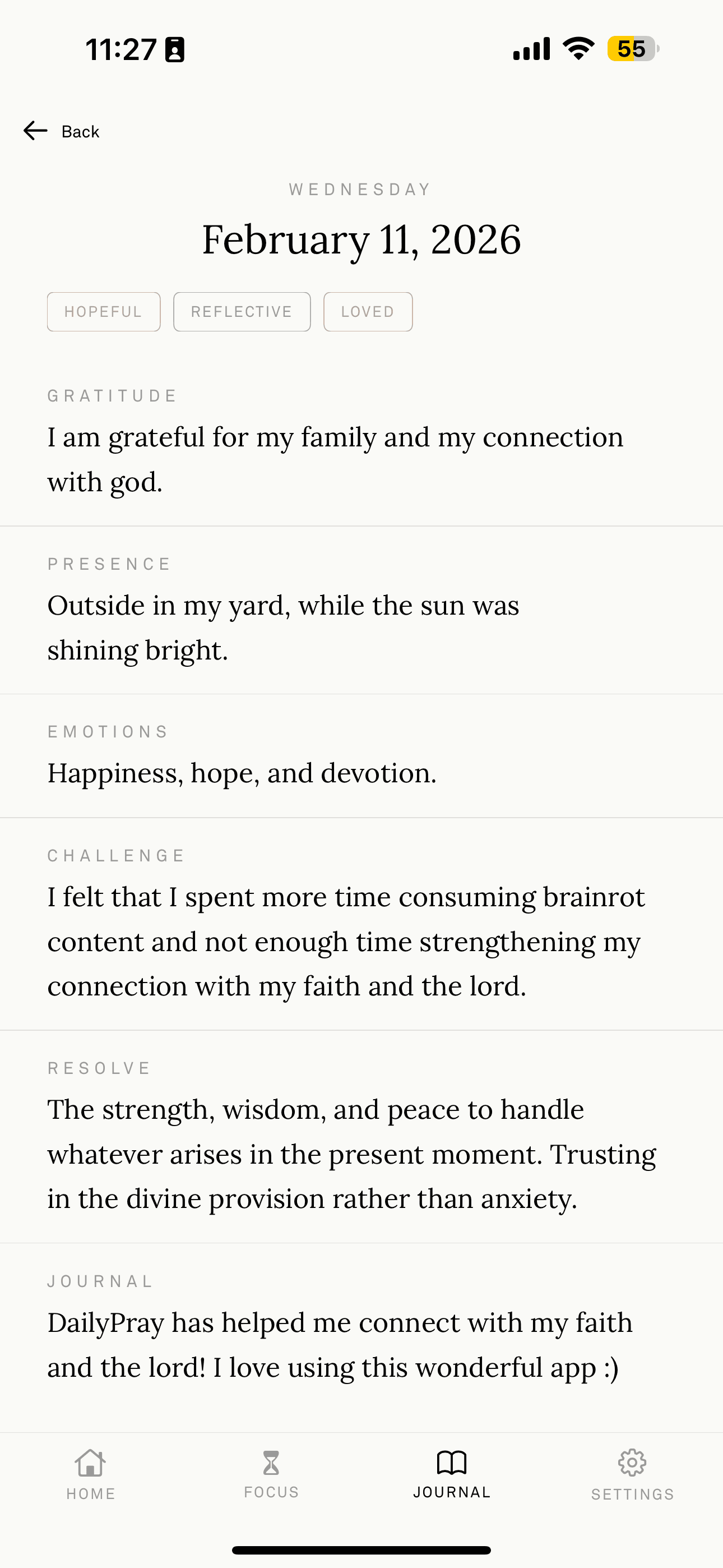 DailyPray journal screen